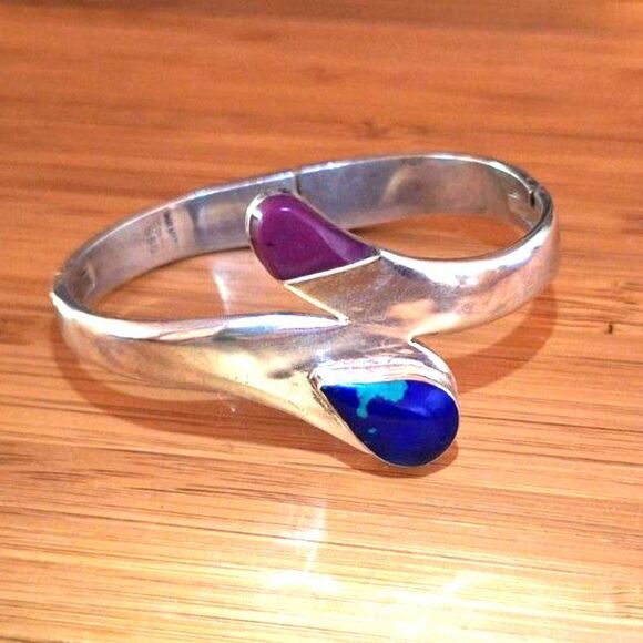 Vintage Hinged Bracelet Marked Mexico 950 - Picture 8 of 10